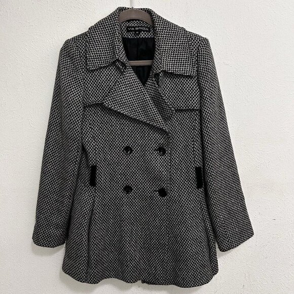 Via Spiga Jackets & Blazers - Via Spiga Coat Black Gray Check Double Breasted Peacoat Jacket Wool Cotton Sz 10